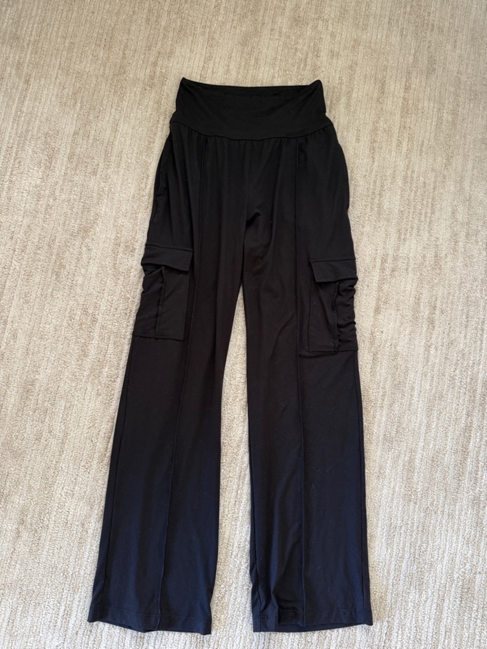High-Waist Black Wide-Leg Cargo Lounge Pants